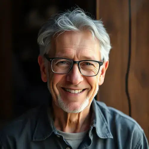 Robert Johnson, 55 year old Caucasian man with gray hair and glasses