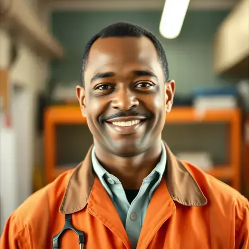 James Wilson, 45 year old African American man with short hair and mustache in work uniform