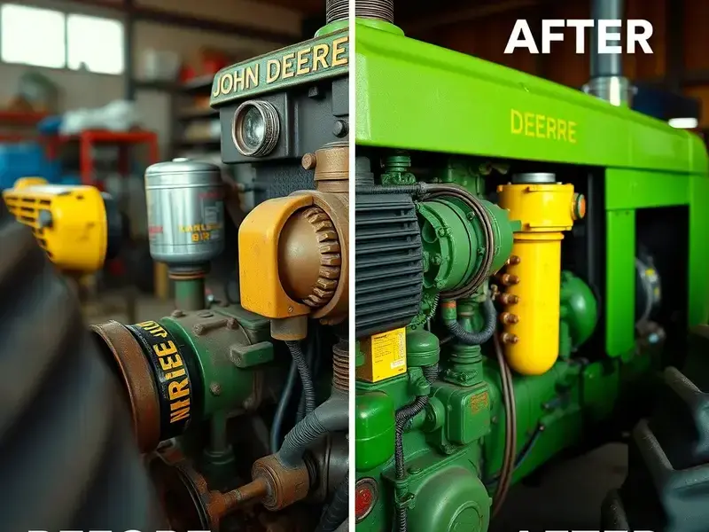 Complete engine overhaul on John Deere 8R tractor - before and after